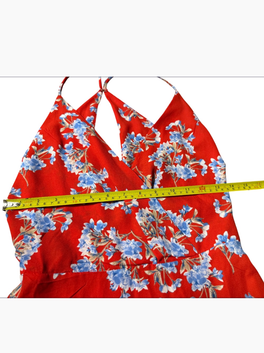 Lush Red Floral Maxi dress  with Blue Accent Flowers size XS in excellent condit - Picture 7 of 16